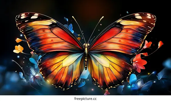 Vibrant Butterfly with Abstract Floral Design
