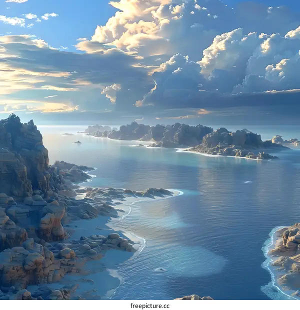 A beautiful landscape of a rocky coast with cliffs and a vast sea