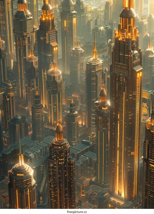 Futuristic City Skyline Aerial View