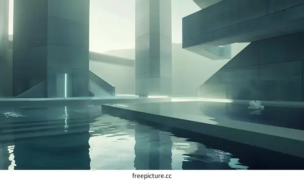 Modern Architecture Futuristic Design Concrete Building Pool Water