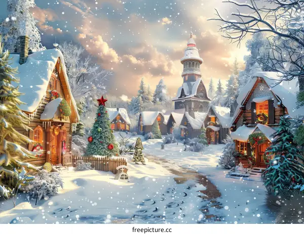 A Quaint Snowy Village at Christmas