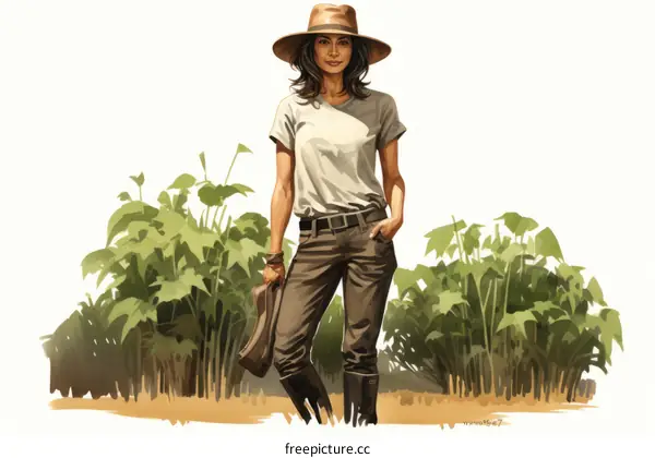 A female farmer standing in a field of wheat