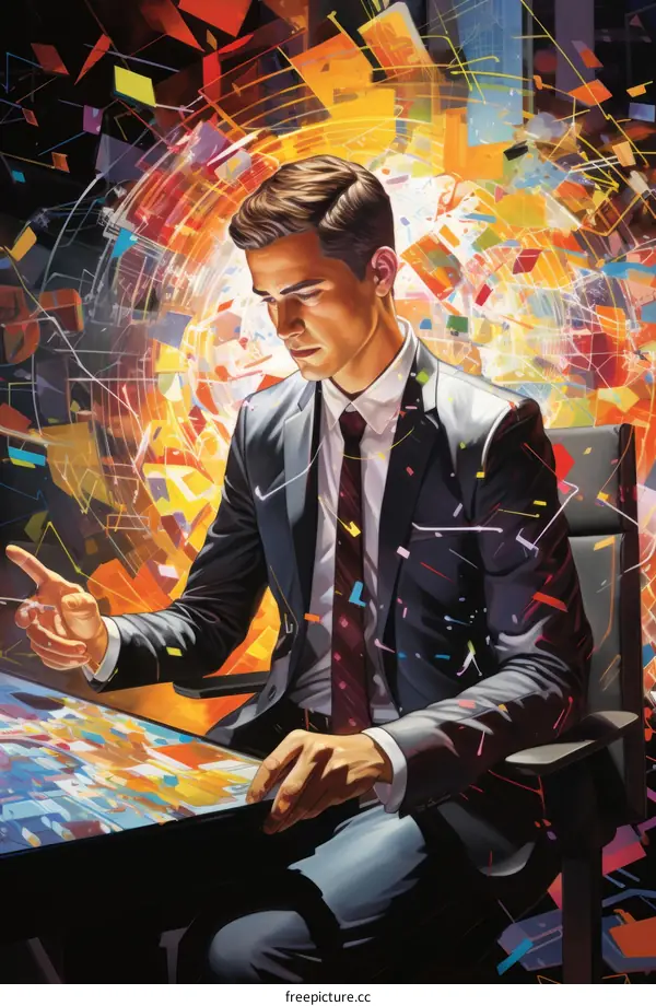 Businessman in suit using futuristic technology interface