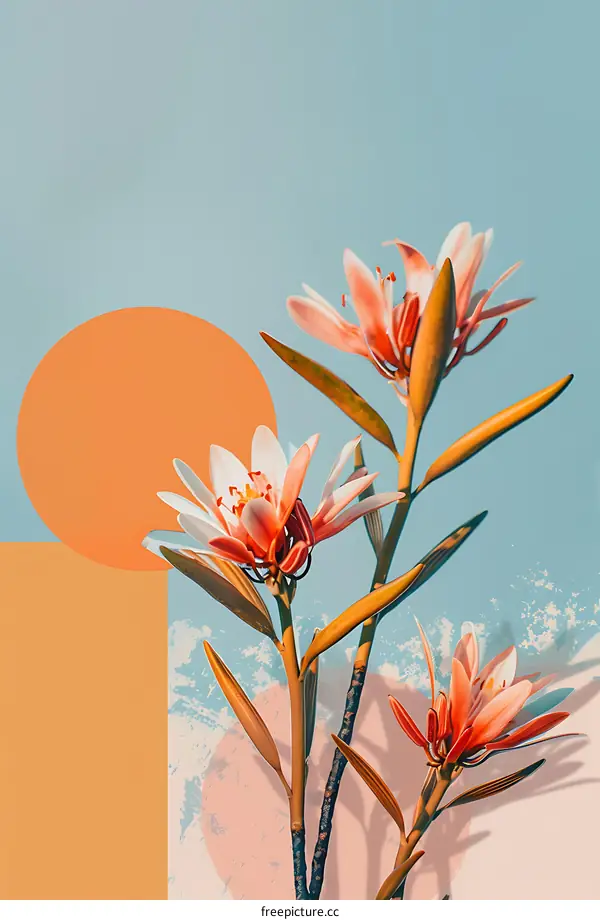 Orange and Pink Flowers Collage Art