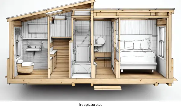 Small Wooden Cabin Interior Design Illustration