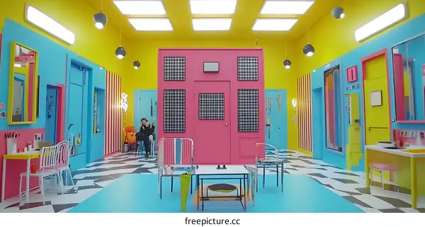 Colorful Interior Design with a Single Person in the Middle