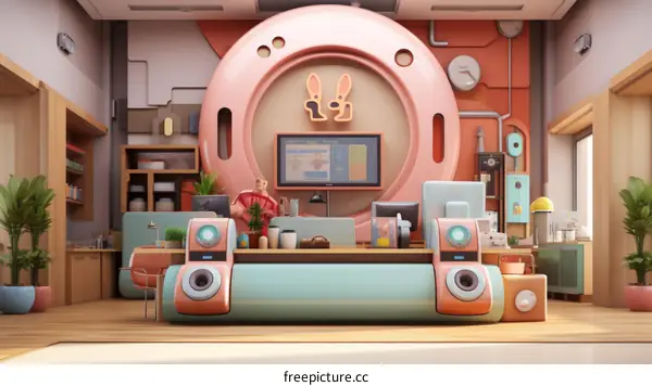 An illustration of a cartoon living room