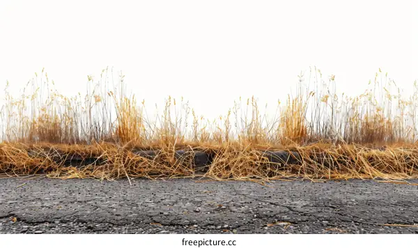 Dried Grass Pushing Through Cracked Asphalt