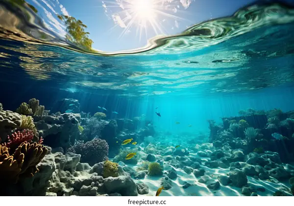 Underwater coral reef and tropical fish
