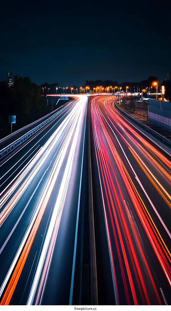Night Time Highway Traffic Light Trails