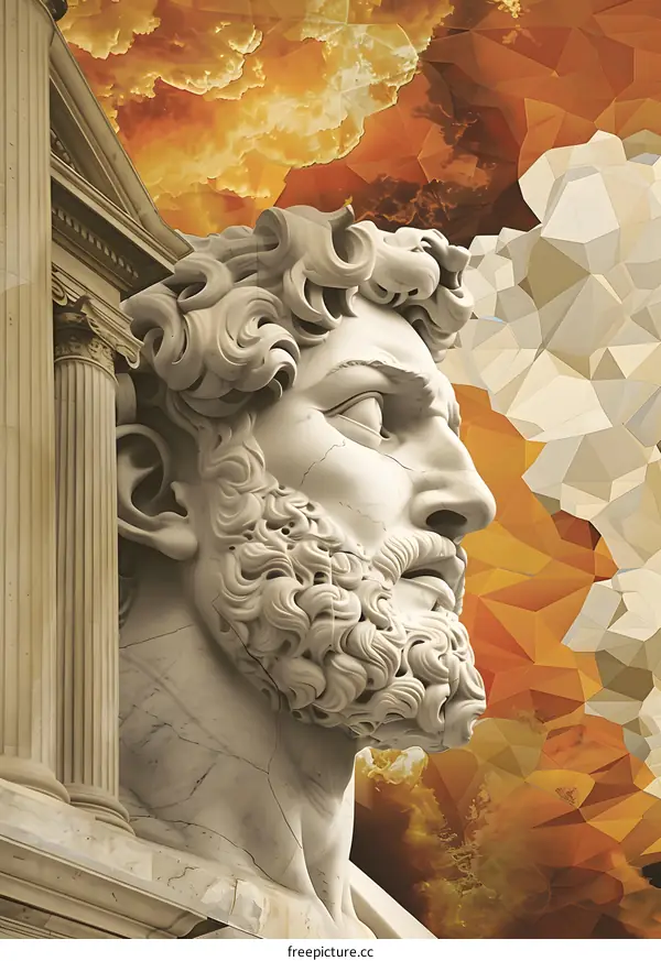 Ancient Sculpture Head with Abstract Background