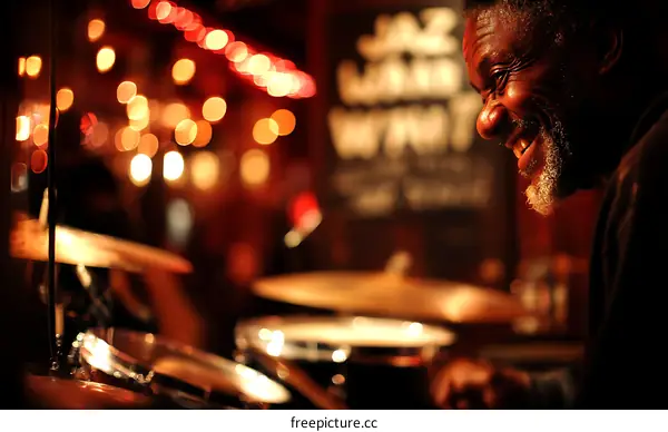 A Jazz Musician Playing the Drums in a Nightclub