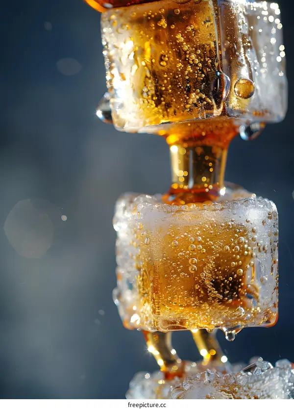 Close Up of Ice Cubes with Air Bubbles in Water