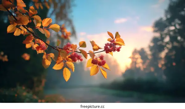 Autumn Sunrise in the Park Beautiful Branches