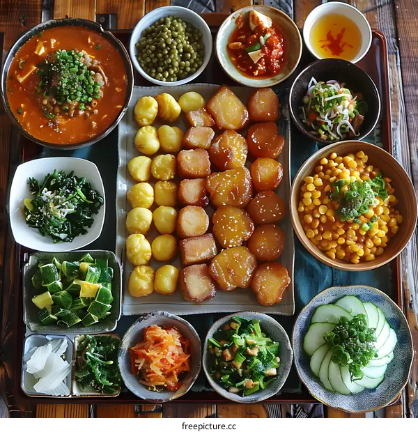 A table full of delicious Korean food
