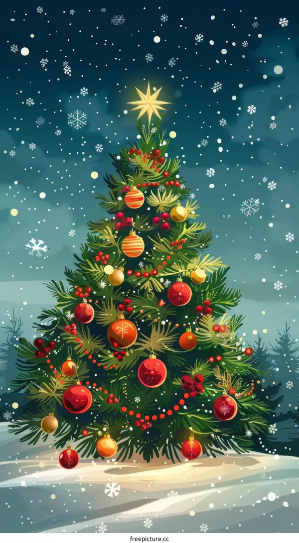 Decorated Christmas Tree with Presents and Lights