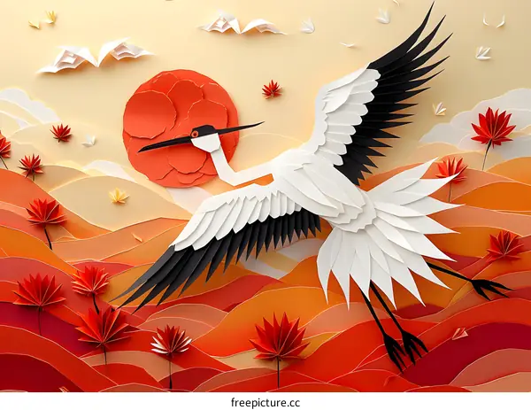 Paper Craft Crane in Flight