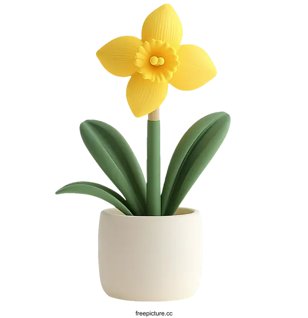 [Transparent Background PNG]3D Illustration of a Yellow Daffodil in a Pot