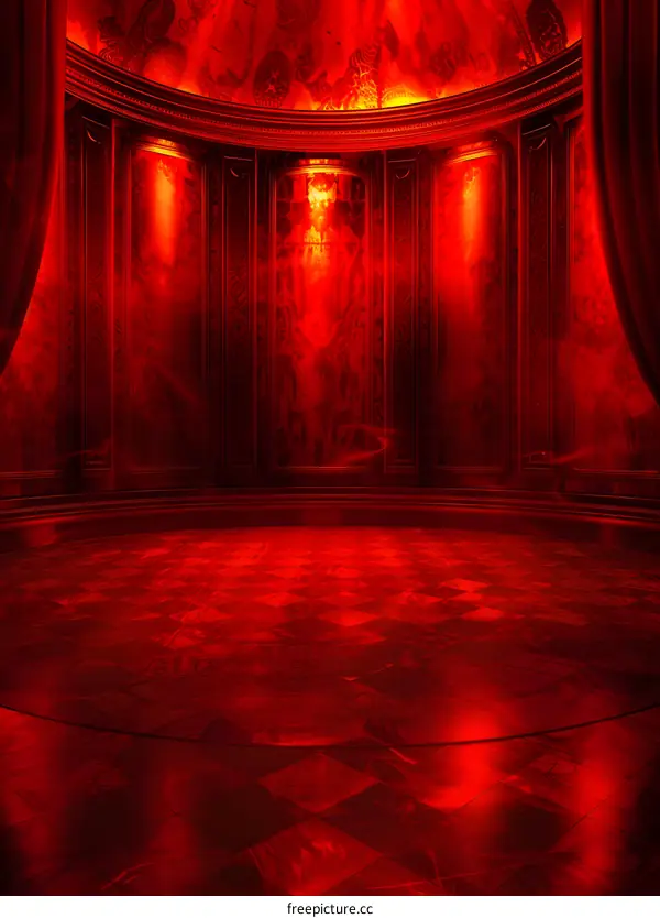 Red Room with Checkered Floor and Drapes