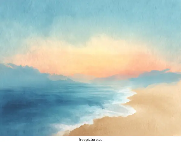 Pastel Watercolor Seascape at Sunrise