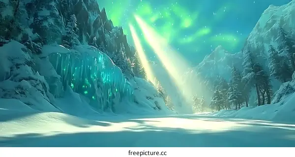 Winter Wonderland with Icy Mountains and Aurora Borealis
