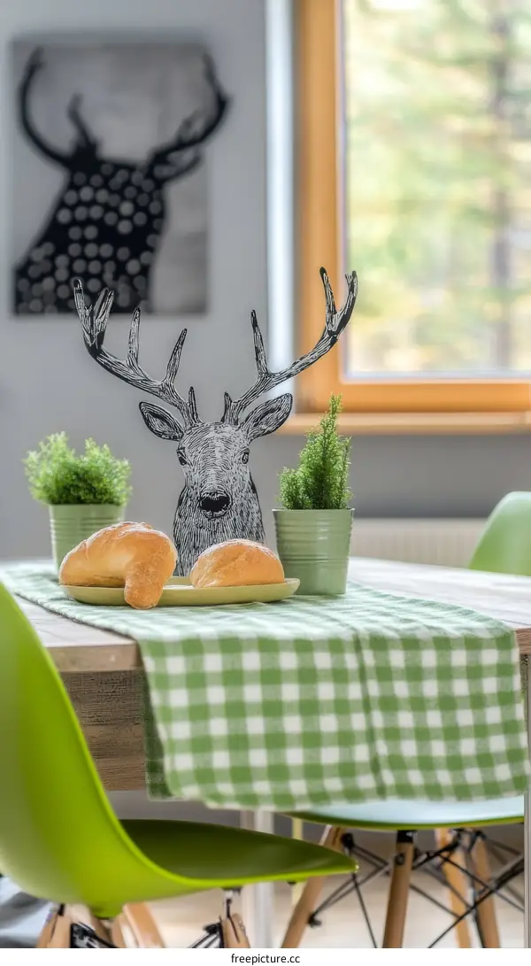 Rustic Dining Table Setting with Deer Decor