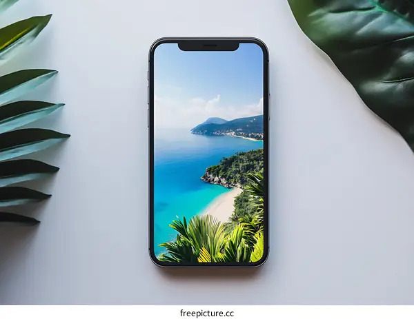 Smartphone Screen with Coastal Landscape View
