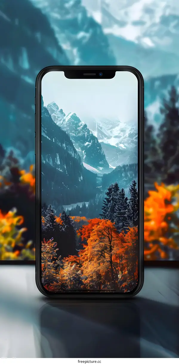 Smartphone Display Showing Mountain Landscape
