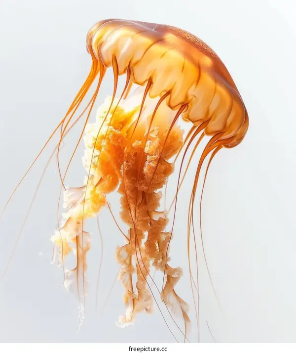 A glowing jellyfish with long, trailing tentacles