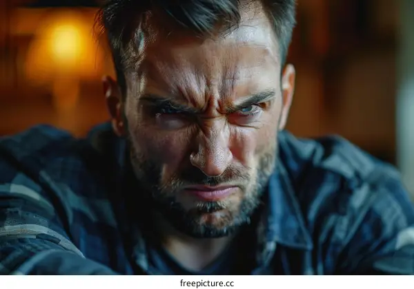 Close-up Angry Caucasian Man Portrait