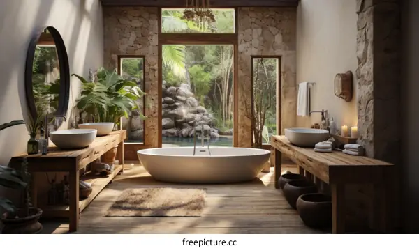Bathroom with a view of the jungle