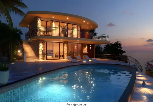 Luxury Villa with Infinity Pool at Dusk