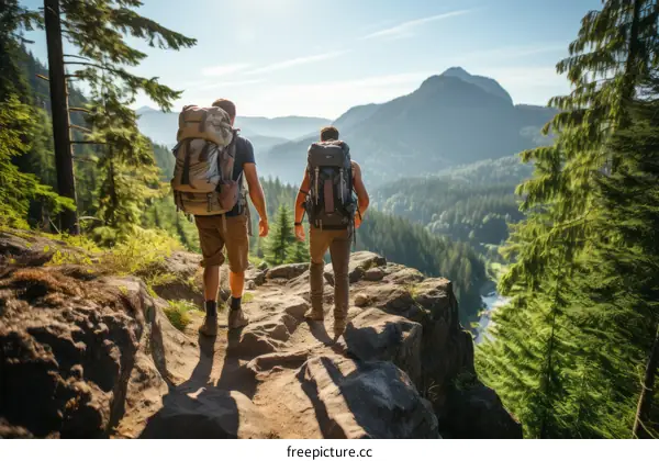 Two men hiking in the mountains