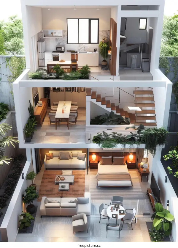 Modern Multi-Level House Design with Courtyard Garden