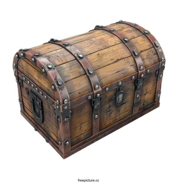 [Transparent Background PNG]An old wooden treasure chest with rusty metal.