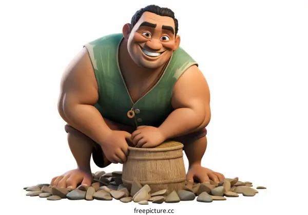 Polynesian man holding a bucket