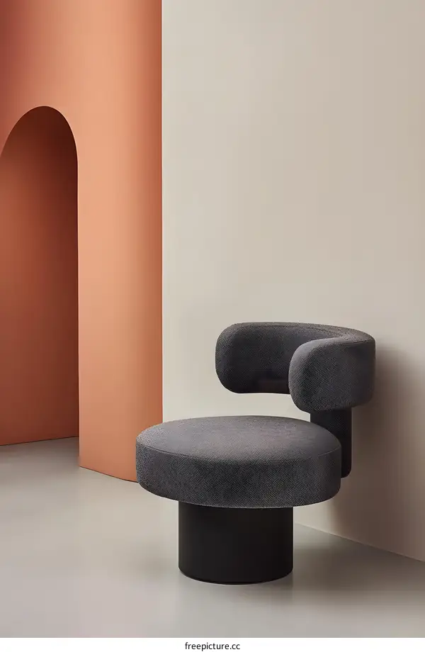Modern Upholstered Chair with Black Base Against Colorful Wall