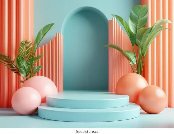 Modern Geometric Podium with Tropical Plants