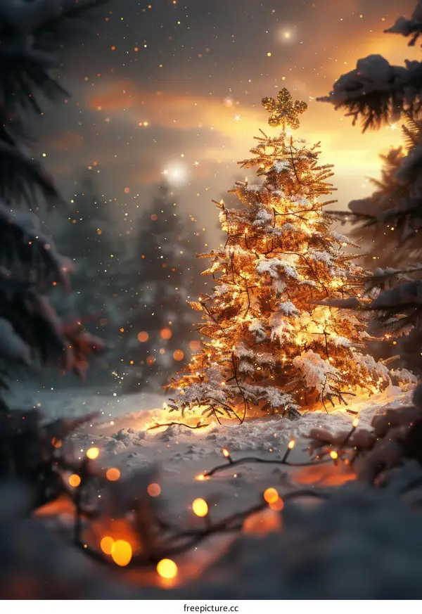 Christmas Tree in Snowy Winter Landscape