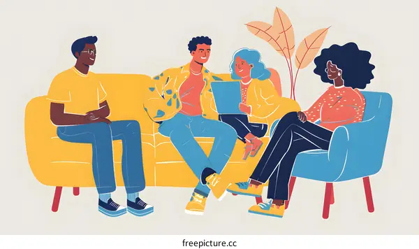 Diverse Group of Friends Chatting on a Couch