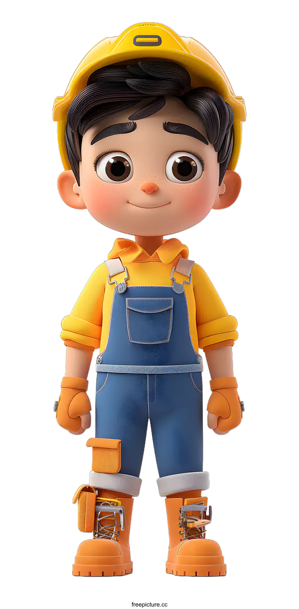 [Transparent Background PNG]Cute construction worker boy 3D character