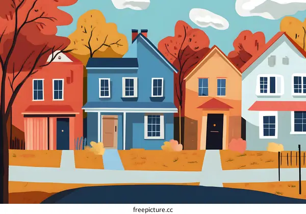 Autumn Houses Illustration