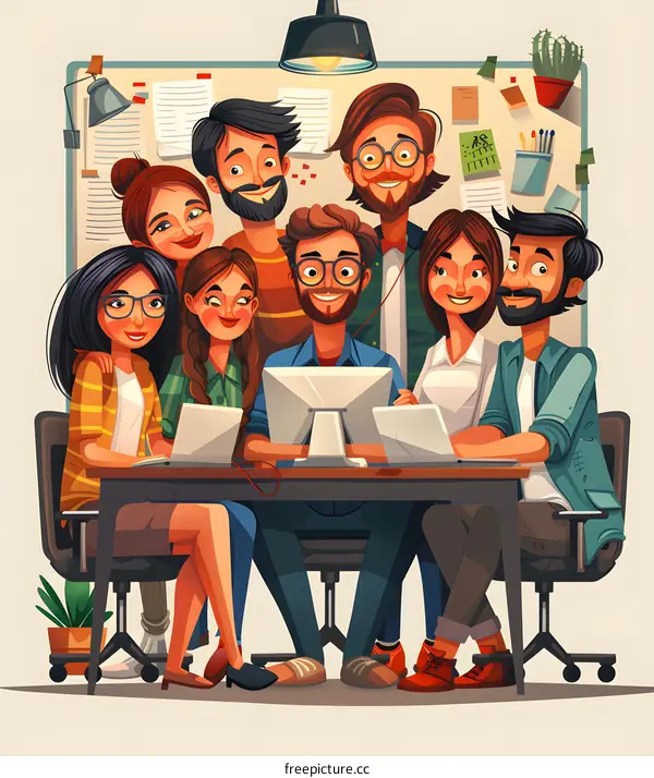 Group of young professionals working together in a creative office space