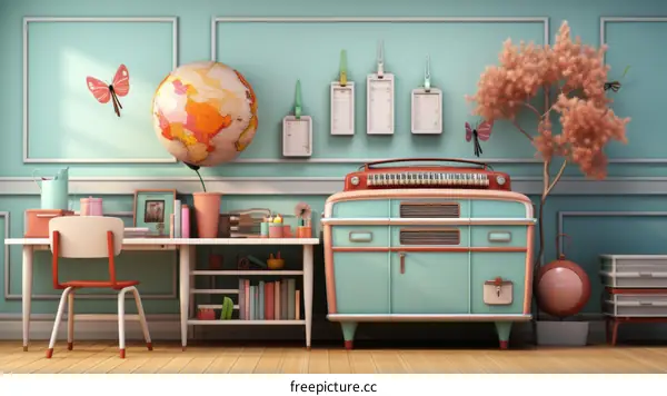 Mid-Century Modern Home Office Illustration