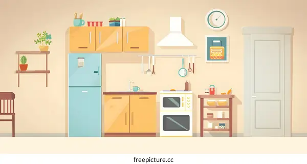 Cartoon Illustration of a Modern Kitchen Interior