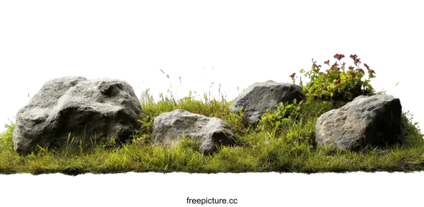 [Transparent Background PNG]Rocky Landscape Scene on Grassy Field