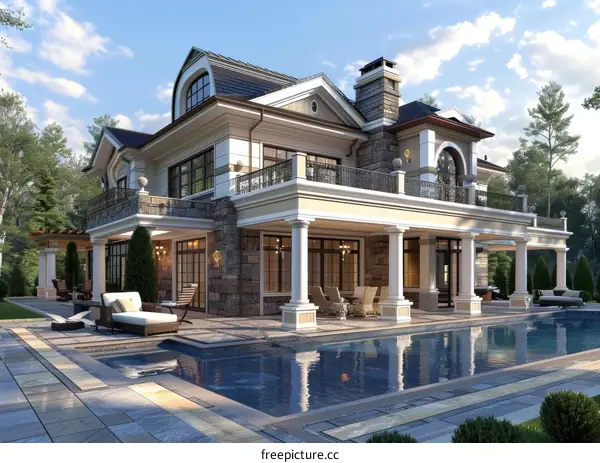 Luxury Mansion with Swimming Pool Exterior Design