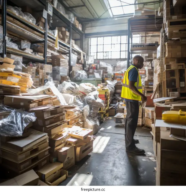 Black man wearing a reflective vest standing in a warehouse