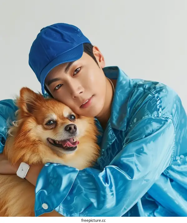 South Korean actor Cha Eun-Woo poses with a dog