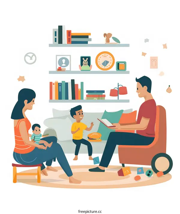 Happy Family Reading Together at Home